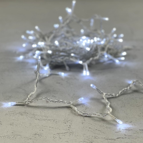 Гирлянда Нить 10м Белая с Мерцанием Белого Диода 24В, 100 LED, Провод Прозрачный ПВХ, IP54