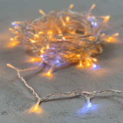 Гирлянда Нить 10м Желтая с Мерцанием Белого Диода 24В, 100 LED, Провод Прозрачный ПВХ, IP54