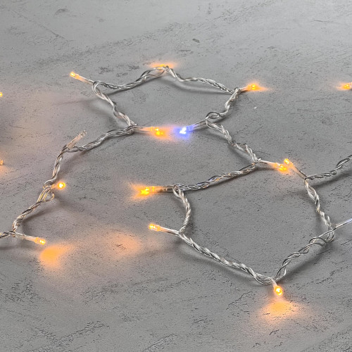 Гирлянда Нить 10м Желтая с Мерцанием Белого Диода 24В, 100 LED, Провод Прозрачный ПВХ, IP54
