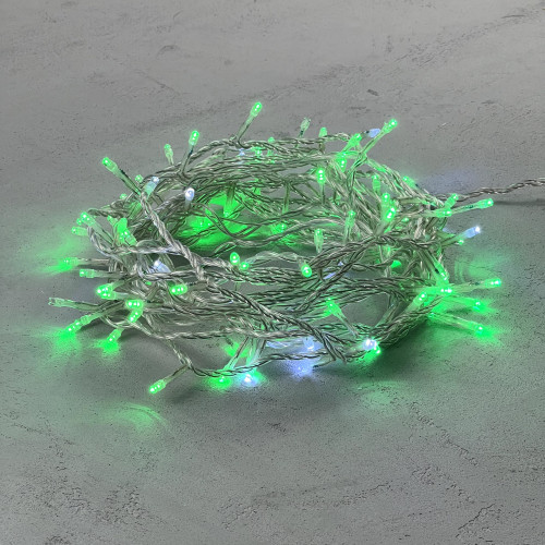 Гирлянда Нить 10м Зеленая с Мерцанием Белого Диода 220В, 100 LED, Провод Прозрачный ПВХ, IP54