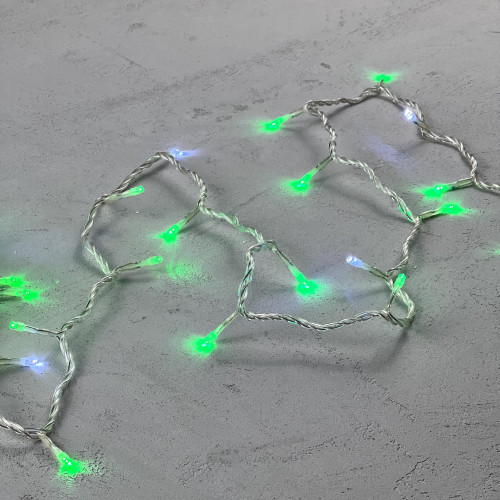 Гирлянда Нить 10м Зеленая с Мерцанием Белого Диода 220В, 100 LED, Провод Прозрачный ПВХ, IP54