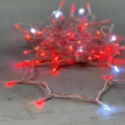 Гирлянда Нить 10м Красная с Мерцанием Белого Диода 220В, 100 LED, Провод Прозрачный ПВХ, IP54