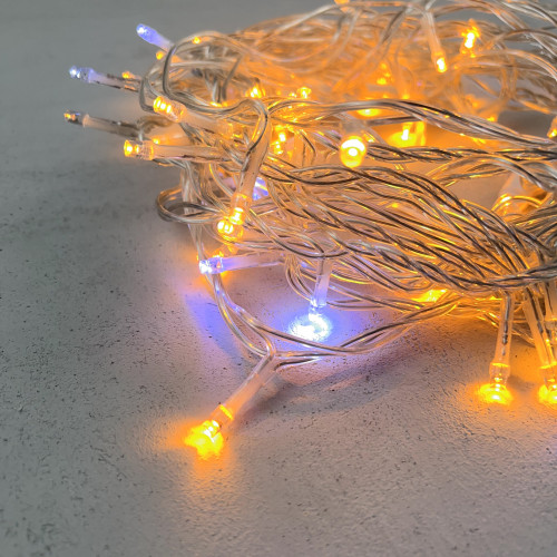 Гирлянда Нить 10м Желтая с Мерцанием Белого Диода 220В, 100 LED, Провод Прозрачный ПВХ, IP54