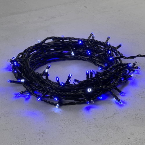 Гирлянда Нить 10м Синяя с Мерцанием Белого Диода 24В, 100 LED, Провод Черный ПВХ, IP54