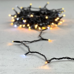 Гирлянда Нить 10м Экстра Тепло-Белая с Мерцанием Белого Диода 24В, 100 LED, Провод Черный ПВХ, IP54