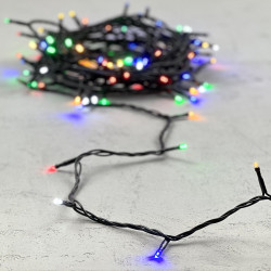 Гирлянда Нить 10м Разноцветная с Мерцанием Белого Диода 24В, 100 LED, Провод Черный ПВХ, IP54