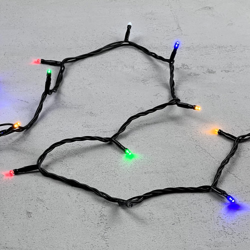 Гирлянда Нить 10м Разноцветная с Мерцанием Белого Диода 24В, 100 LED, Провод Черный ПВХ, IP54
