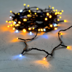 Гирлянда Нить 10м Желтая с Мерцанием Белого Диода 24В, 100 LED, Провод Черный ПВХ, IP54