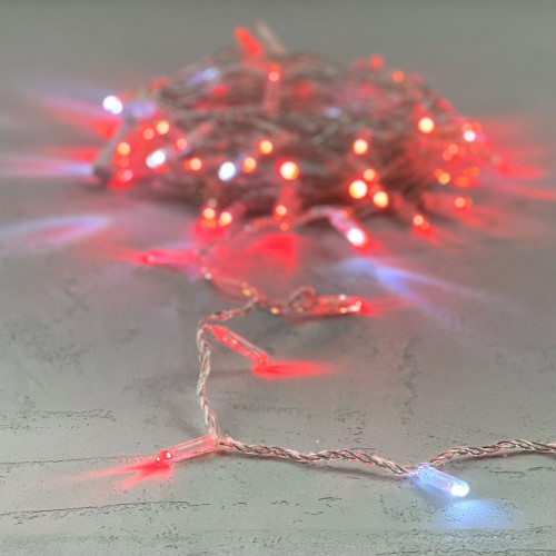 Гирлянда Нить с Колпачком 10м Красная с Мерцанием Белого Диода 24В, 100 LED, Провод Прозрачный ПВХ, IP65