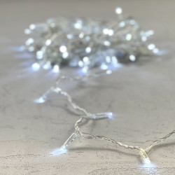 Гирлянда Нить с Колпачком 10м Белая с Мерцанием Белого Диода 24В, 100 LED, Провод Прозрачный ПВХ, IP65