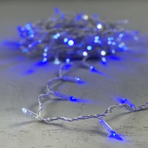 Гирлянда Нить с Колпачком 10м Синяя с Мерцанием Белого Диода 220В, 100 LED, Провод Прозрачный ПВХ, I