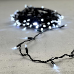 Гирлянда Нить с Колпачком 10м Белая с Мерцанием Белого Диода 24В, 100 LED, Провод Черный ПВХ, IP65