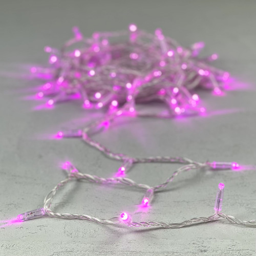 Гирлянда Нить с Колпачком 10м Розовая 24В, 100 LED, Провод Прозрачный ПВХ, IP65