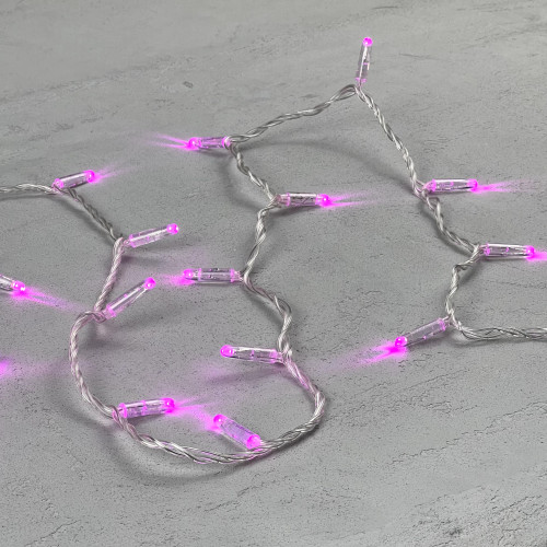 Гирлянда Нить с Колпачком 10м Розовая 24В, 100 LED, Провод Прозрачный ПВХ, IP65