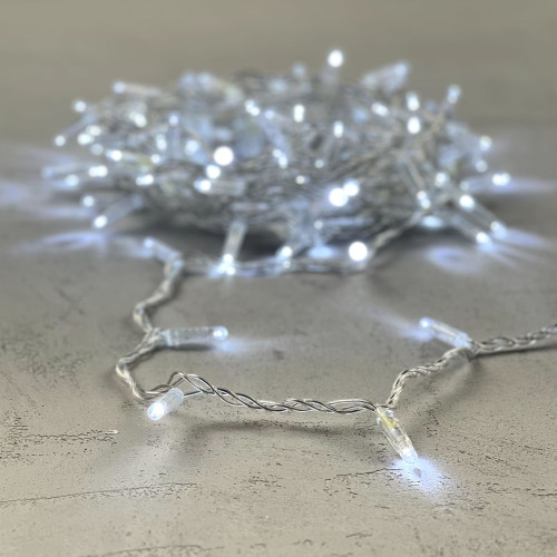 Гирлянда Нить с Колпачком 10м Белая 24В, 100 LED, Провод Прозрачный ПВХ, IP65