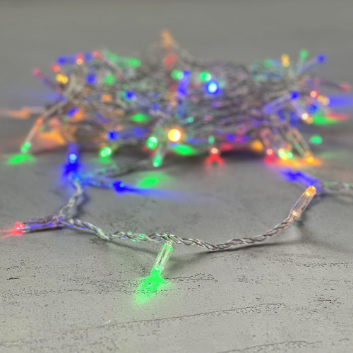Гирлянда Нить с Колпачком 10м Разноцветная 220В, 100 LED, Провод Прозрачный ПВХ, IP65
