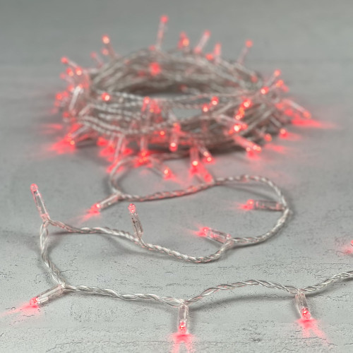 Гирлянда Нить с Колпачком 10м Красная 220В, 100 LED, Провод Прозрачный ПВХ, IP65