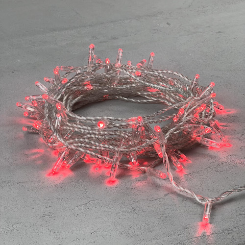 Гирлянда Нить с Колпачком 10м Красная 220В, 100 LED, Провод Прозрачный ПВХ, IP65