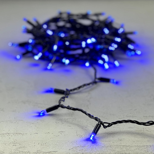 Гирлянда Нить с Колпачком 10м Синяя 24В, 100 LED, Провод Черный ПВХ, IP65