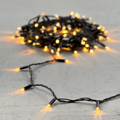Гирлянда Нить с Колпачком 10м Экстра Тепло-Белая 24В, 100 LED, Провод Черный ПВХ, IP65
