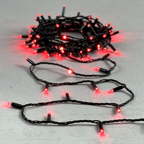 Гирлянда Нить с Колпачком 10м Красная 24В, 100 LED, Провод Черный ПВХ, IP65
