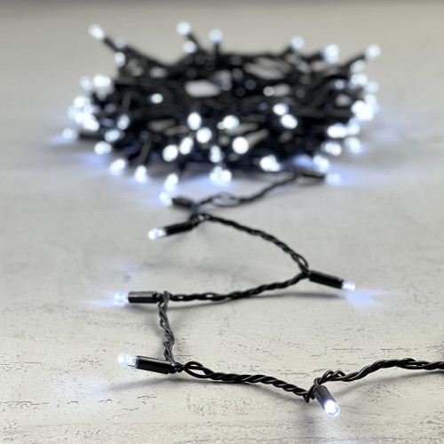 Гирлянда Нить с Колпачком 10м Белая 24В, 100 LED, Провод Черный ПВХ, IP65