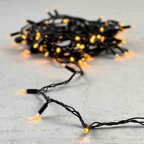 Гирлянда Нить с Колпачком 10м Желтая 24В, 100 LED, Провод Черный ПВХ, IP65