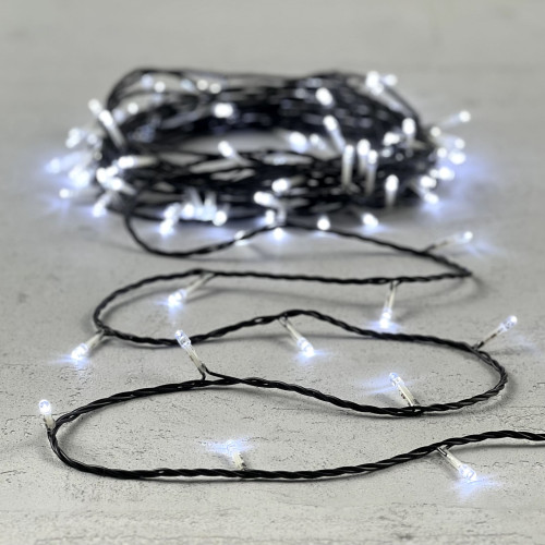 Гирлянда Нить с Контроллером 10м Белая 220В, 100 LED, Провод Черный ПВХ, IP20