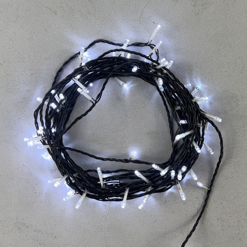 Гирлянда Нить с Контроллером 10м Белая 220В, 100 LED, Провод Черный ПВХ, IP20