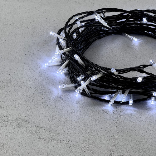Гирлянда Нить с Контроллером 10м Белая 220В, 100 LED, Провод Черный ПВХ, IP20