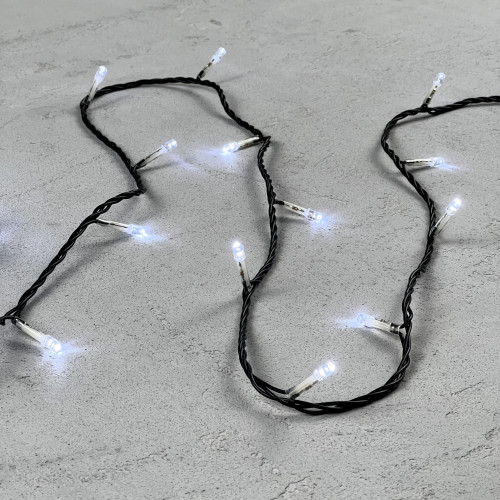Гирлянда Нить с Контроллером 10м Белая 220В, 100 LED, Провод Черный ПВХ, IP20