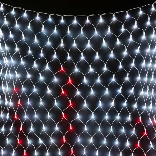 Светодиодная Сеть 2 x 2 м Разноцветная с Контроллером 220В, 400 LED, Провод Белый Каучук, IP65