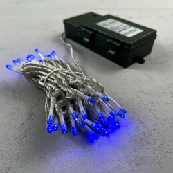 Гирлянда Бахрома на Батарейках 3 х 0,5 м Синяя, 100 LED, Провод Прозрачный Силикон, IP65