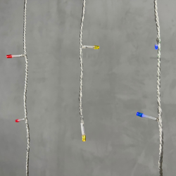 Гирлянда Бахрома на Батарейках с Таймером 3 х 0,5 м Разноцветная, 100 LED, Провод Прозрачный Силикон, IP65