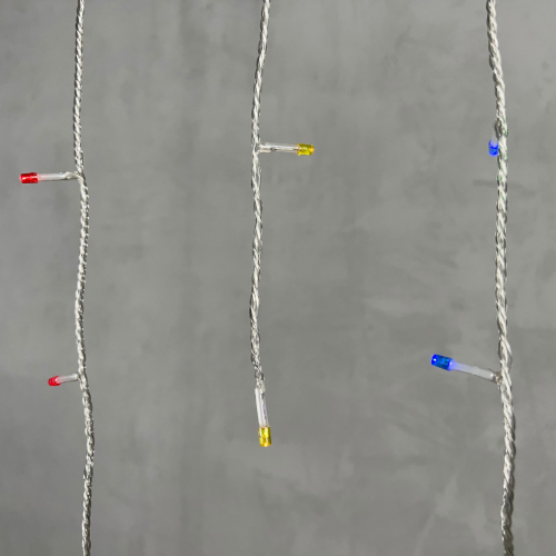 Гирлянда Бахрома на Батарейках с Таймером 3 х 0,5 м Разноцветная, 100 LED, Провод Прозрачный Силикон, IP65