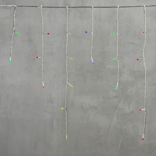 Гирлянда Бахрома на Батарейках с Таймером 3 х 0,5 м Разноцветная, 100 LED, Провод Прозрачный Силикон, IP65 Гирлянда Бахрома на Батарейках с Таймером 3 х 0,5 м Разноцветная, 100 LED, Провод Прозрачный Силикон, IP65