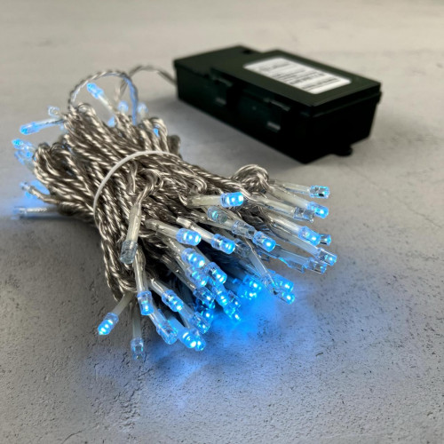 Гирлянда Бахрома на Батарейках 3 х 0,5 м Светло-Голубая, 100 LED, Провод Прозрачный Силикон, IP65