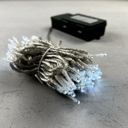 Гирлянда Бахрома на Батарейках 3 x 0,5 м Белая, 100 LED, Провод Прозрачный Силикон, IP65