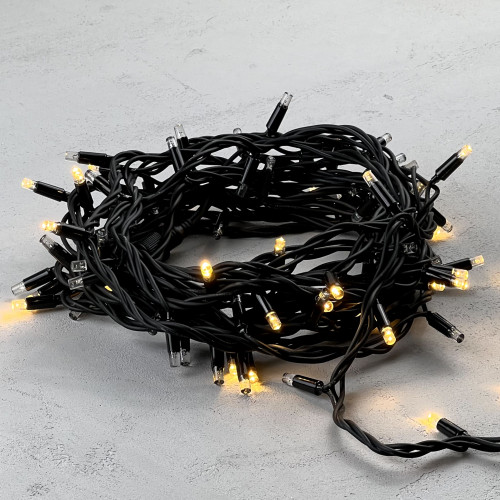 Гирлянда Нить 10м Тепло-Белая с Мерцанием Каждого Диода 220В, 75 LED, Провод Черный Каучук, IP65