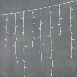 Гирлянда Бахрома 3,2 x 0,9 м Экстра Тепло-Белая с Мерцанием Белого Диода 220В, 168 LED, Провод Белый Каучук, IP65