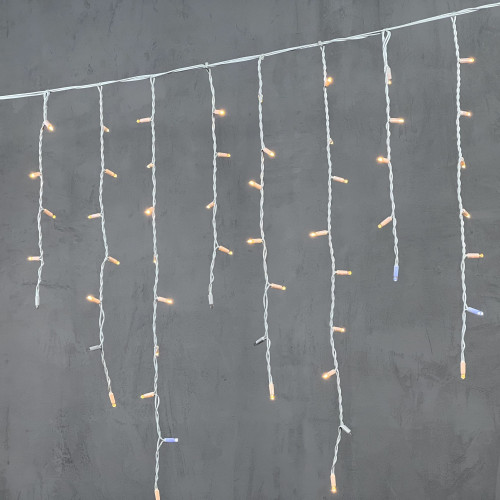 Гирлянда Бахрома 3,2 x 0,9 м Экстра Тепло-Белая с Мерцанием Белого Диода 220В, 168 LED, Провод Белый Каучук, IP65