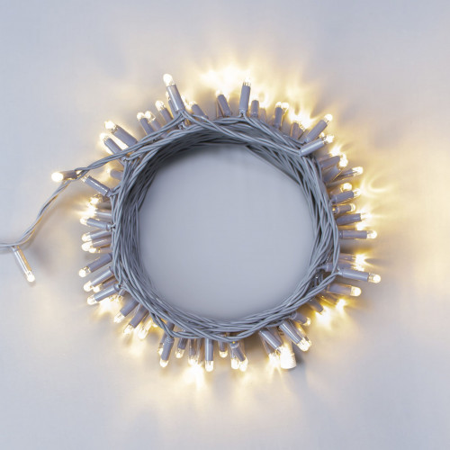 Гирлянда Нить 10м Тепло-Белая 24В, 100 LED, Провод Серый Каучук 2,3мм, IP65
