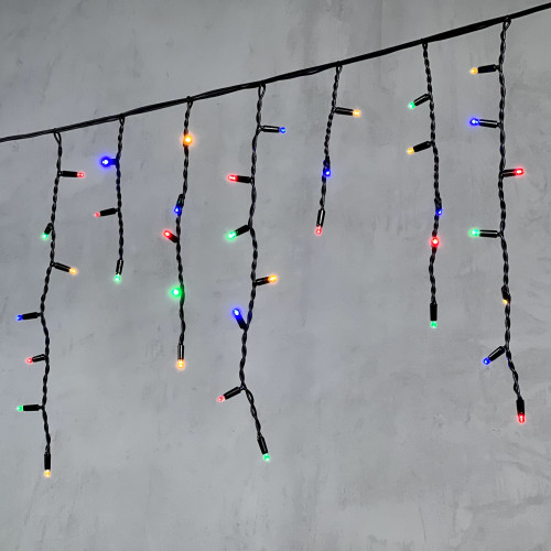 Гирлянда Бахрома 3,1 х 0,5 м Разноцветная 220В, 120 LED, Провод Черный Каучук, IP65