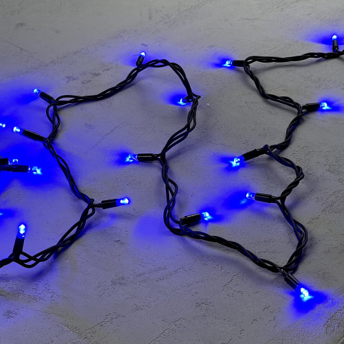 Гирлянда Нить 10м Синяя 24В, 75 LED, Провод Черный Каучук, IP65