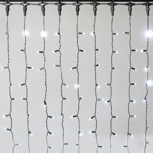 Гирлянда Занавес 2 x 2 м Белый 220В, 400 LED, Провод Черный Каучук 2,3мм, IP65
