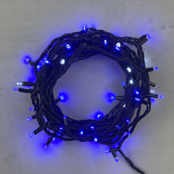 Гирлянда Нить 10м Синяя с Мерцанием Белого Диода 220В, 75 LED, Провод Черный Каучук, IP65