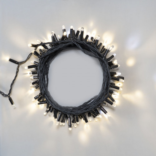 Гирлянда Нить 10м Тепло-Белая с Мерцанием Белого Диода 220В, 75 LED, Провод Черный Каучук, IP65