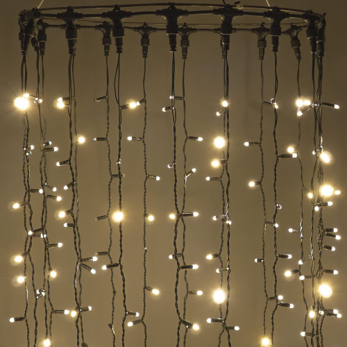 Гирлянда Занавес 2 x 3 м Тепло-Белый 220В, 600 LED, Провод Черный Каучук 2,3мм, IP65