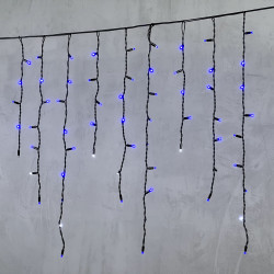 Гирлянда Бахрома 3,2 x 0,9 м Синяя с Мерцанием Белого Диода 220В, 168 LED, Провод Черный Каучук, IP65