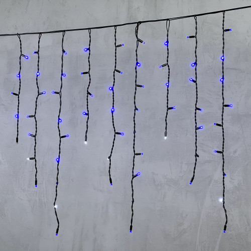 Гирлянда Бахрома 3,2 x 0,9 м Синяя с Мерцанием Белого Диода 220В, 168 LED, Провод Черный Каучук, IP65